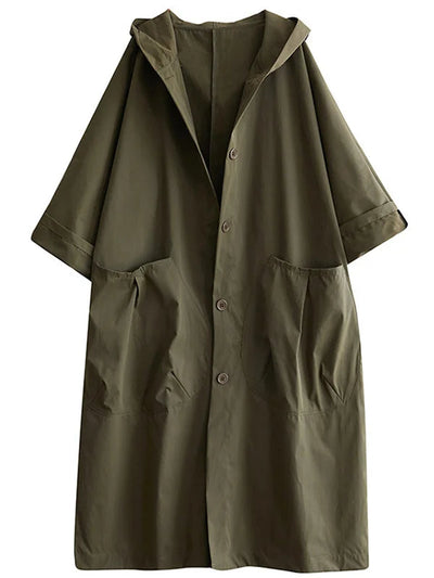 Silvia | Cappotto lungo in misto cotone con cappuccio