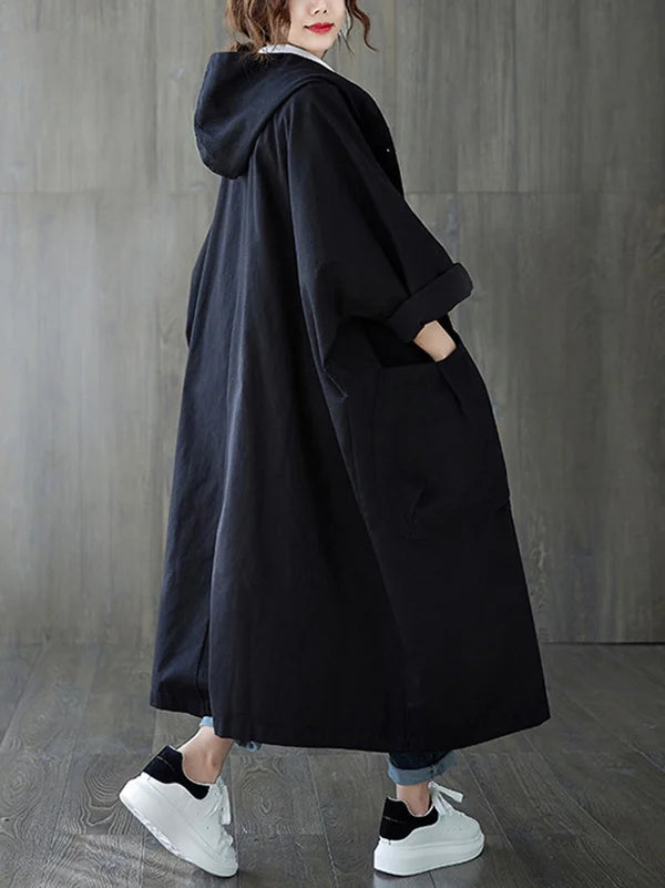 Silvia | Cappotto lungo in misto cotone con cappuccio