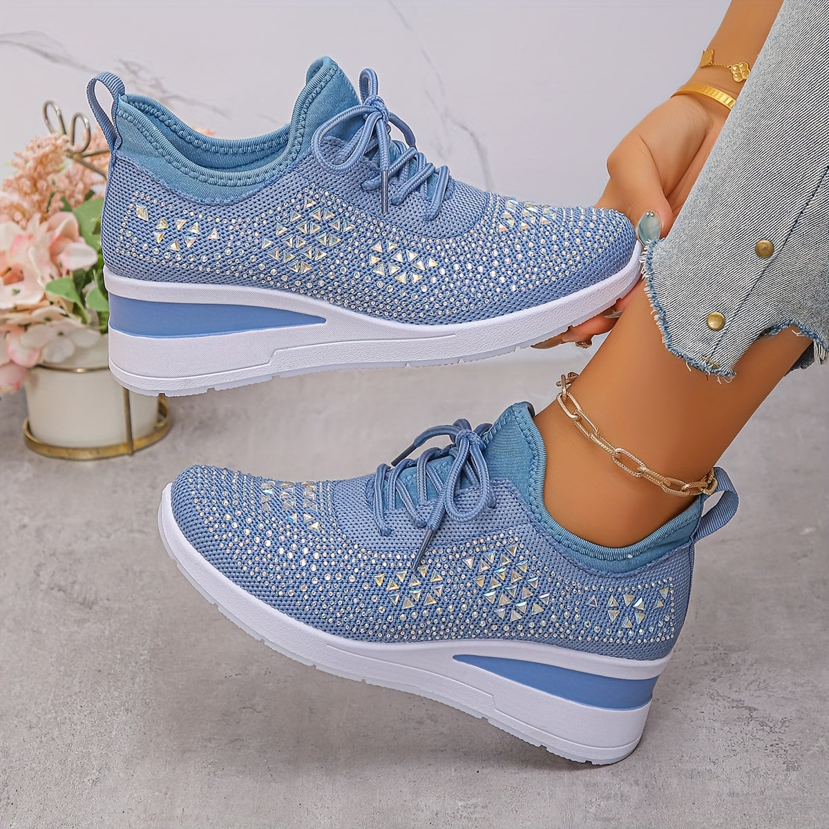 Stella | Sneakers con zeppa da donna con strass