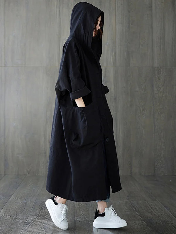 Silvia | Cappotto lungo in misto cotone con cappuccio