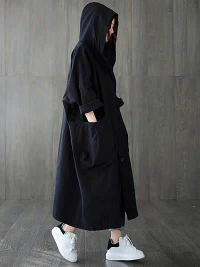 Silvia | Cappotto lungo in misto cotone con cappuccio