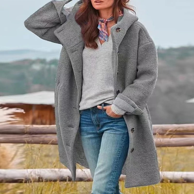 Serena | Cappotto lungo con cappuccio e chiusura frontale
