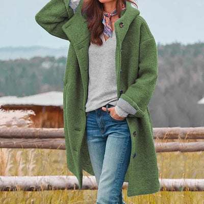 Serena | Cappotto lungo con cappuccio e chiusura frontale