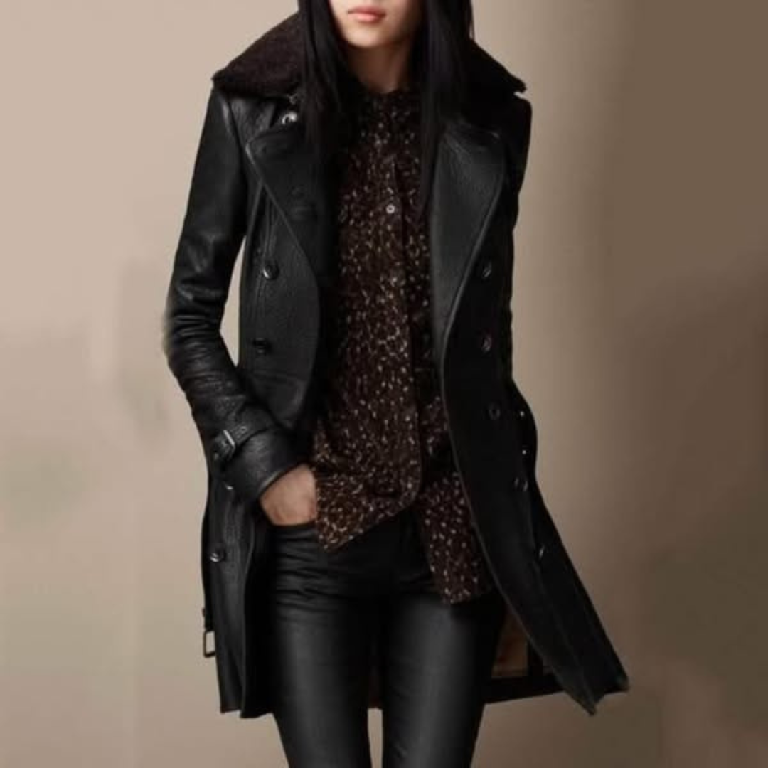 Gabriella | Cappotto doppiopetto con cintura e collo in eco-pelliccia