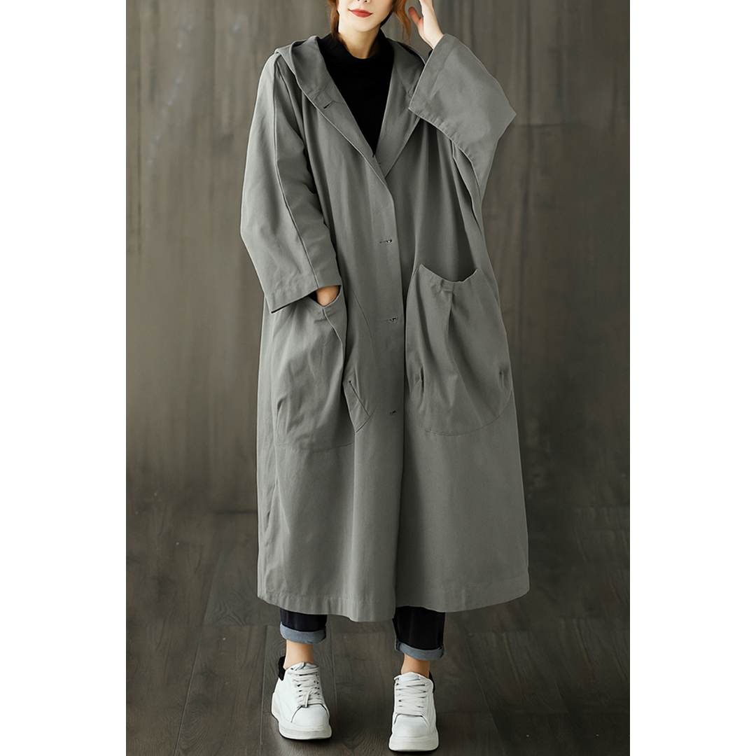 Silvia | Cappotto lungo in misto cotone con cappuccio