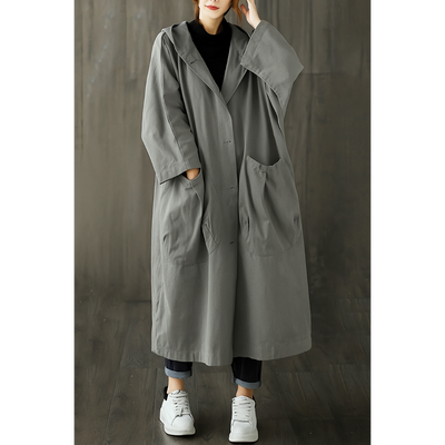 Silvia | Cappotto lungo in misto cotone con cappuccio
