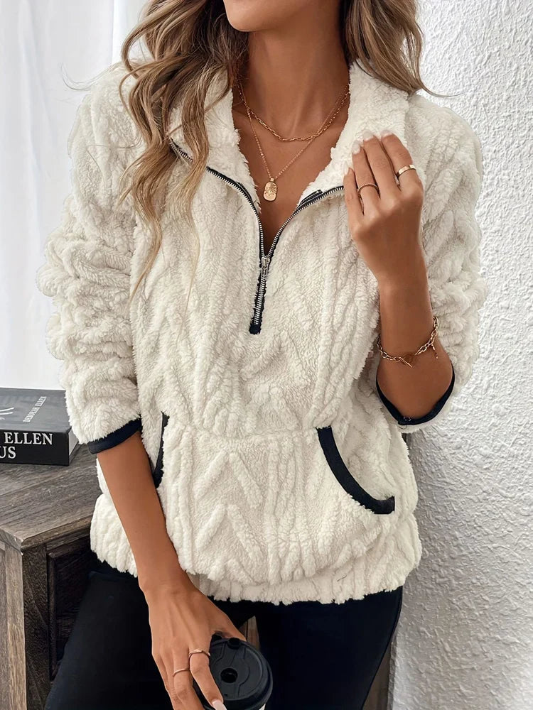 Carla | Felpa teddy con mezza chiusura a zip