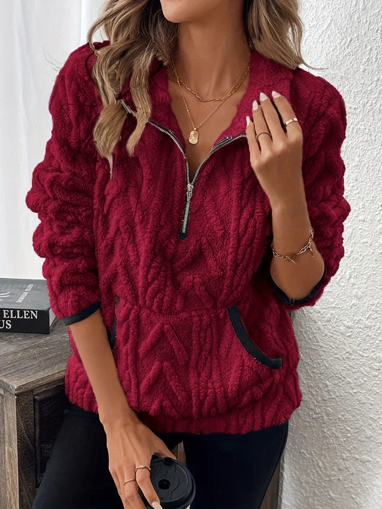 Carla | Felpa teddy con mezza chiusura a zip