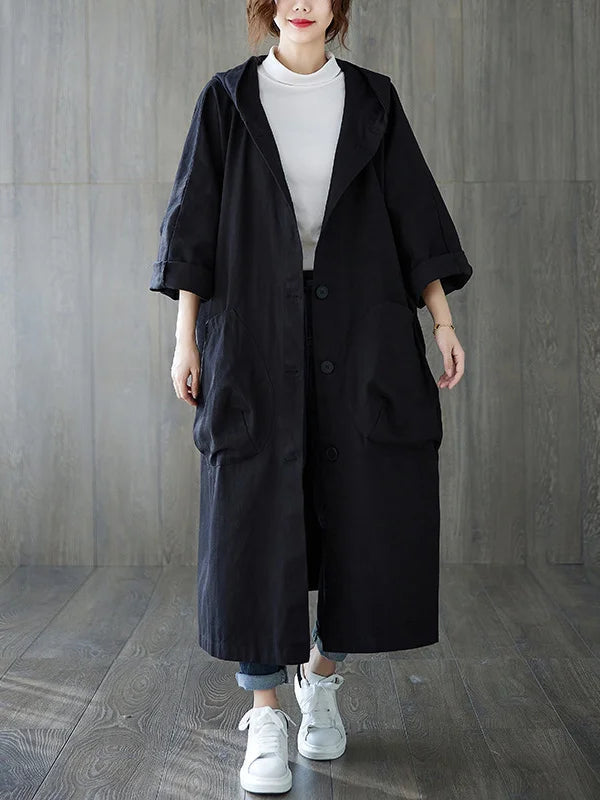 Silvia | Cappotto lungo in misto cotone con cappuccio