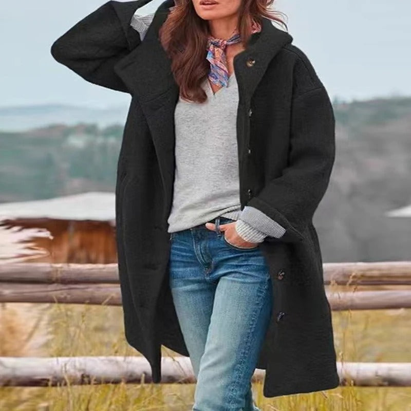 Serena | Cappotto lungo con cappuccio e chiusura frontale