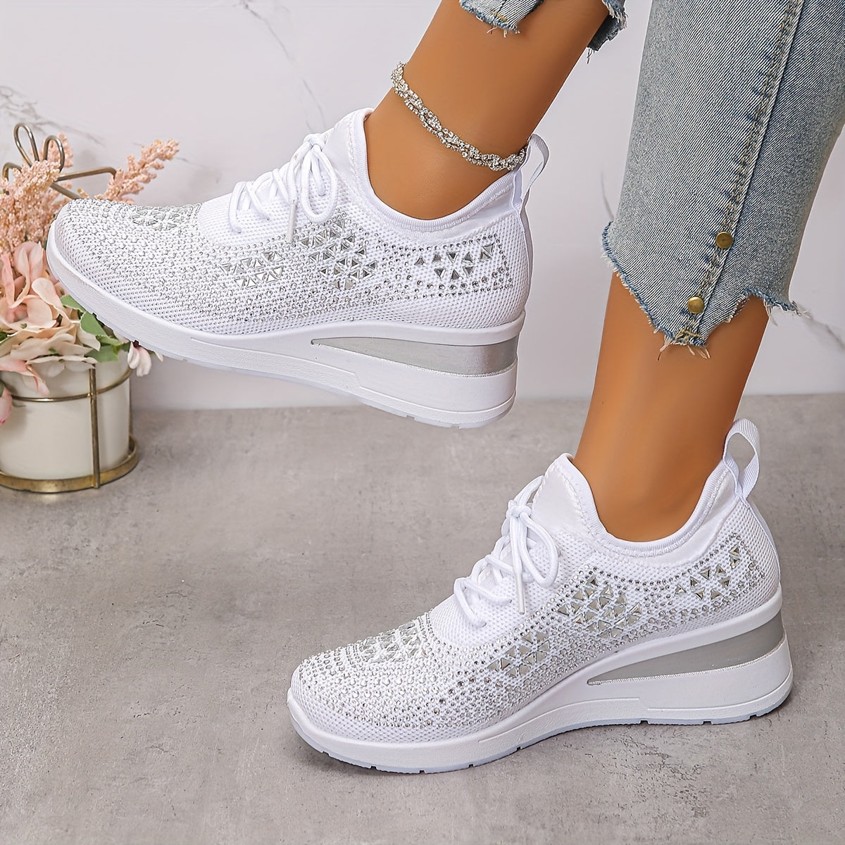 Stella | Sneakers con zeppa da donna con strass