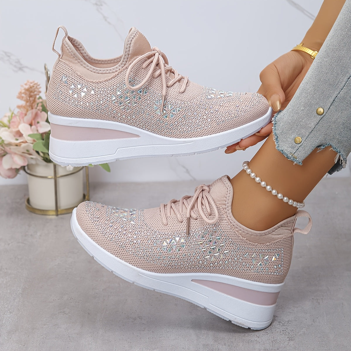 Stella | Sneakers con zeppa da donna con strass