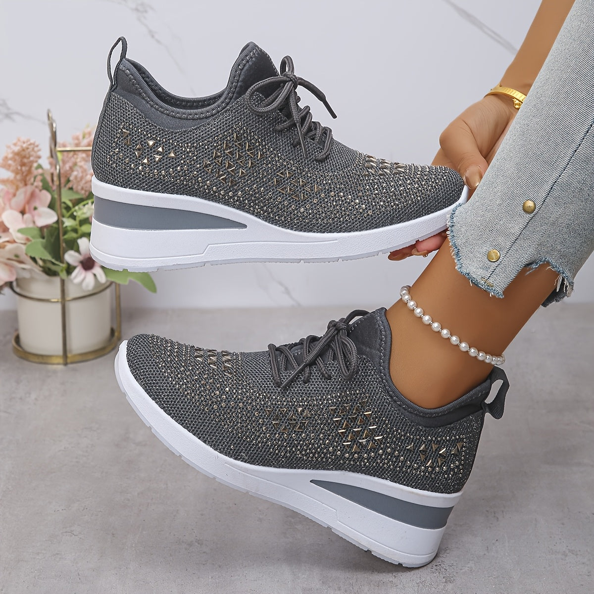 Stella | Sneakers con zeppa da donna con strass
